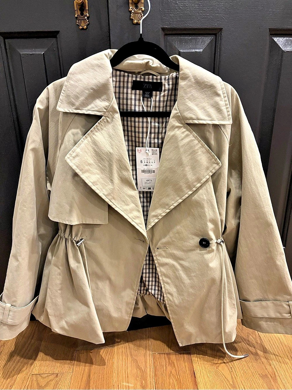 Zara Short Trench Coat with Adjustable Waist Beige Small
